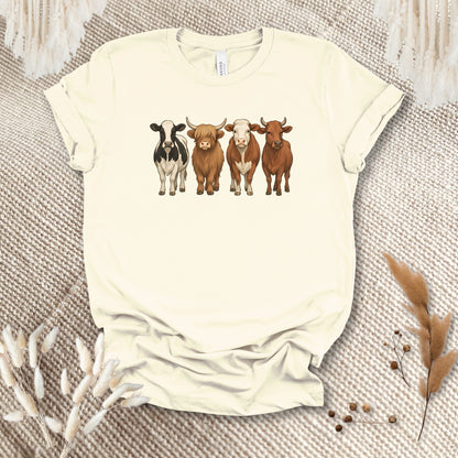 Cow Lover T-Shirt – Highland, Holstein & Brown Cow Lineup Tee for Ranchers & Farm Life Fans
