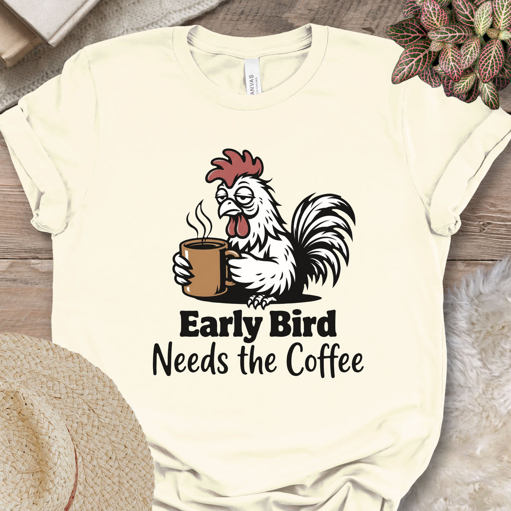 Sleepy Rooster Needs Coffee Tee