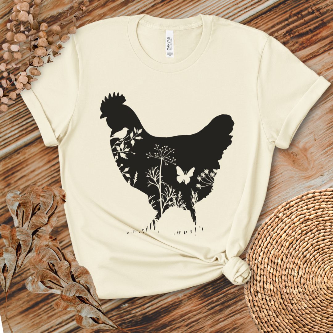 Floral Chicken Silhouette Nature Lover T-Shirt