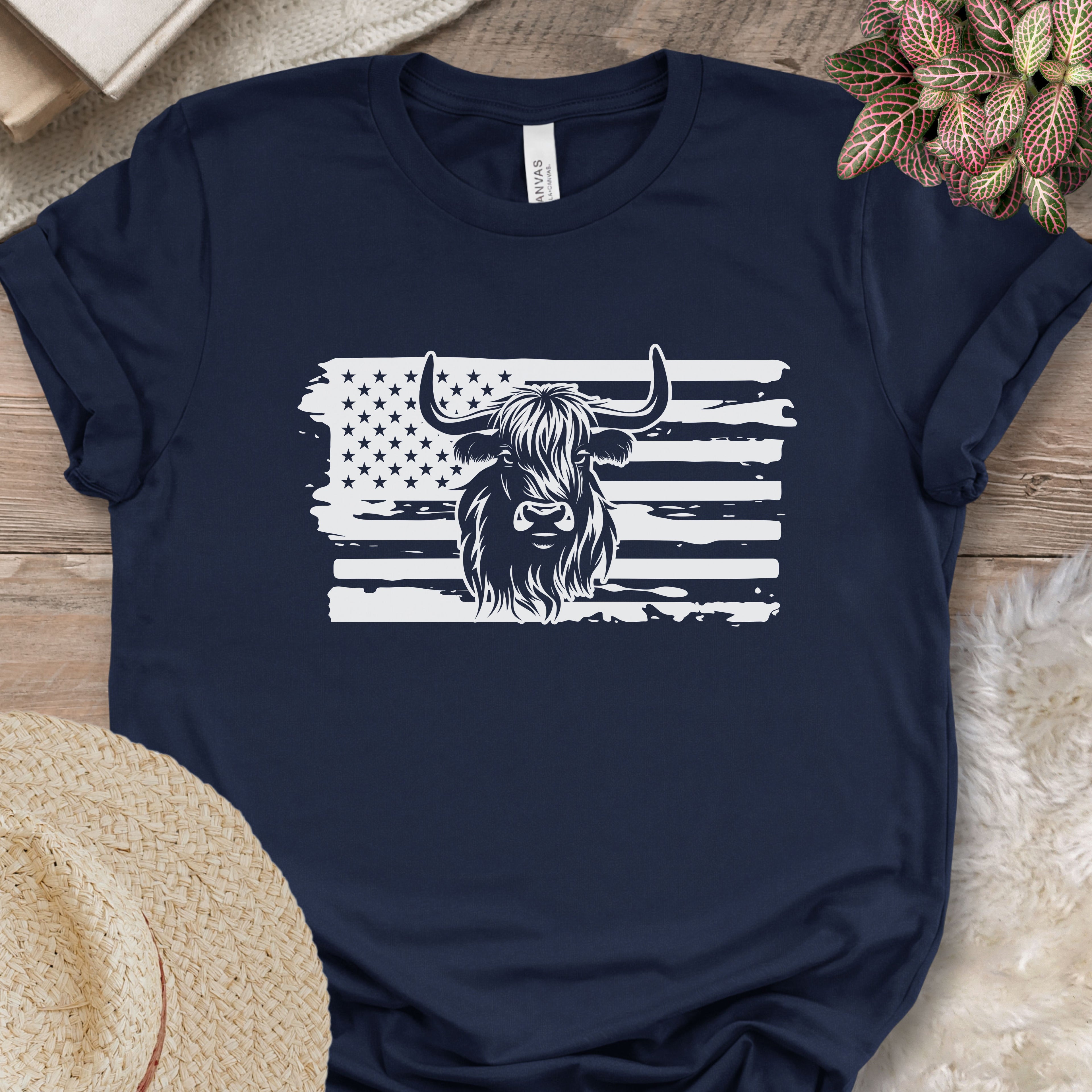 Patriotic Highland Cow Flag Shirt