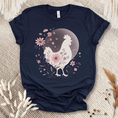 Floral Chicken Silhouette T-Shirt – Aesthetic Farm Animal Tee for Chicken Lovers & Country Girls