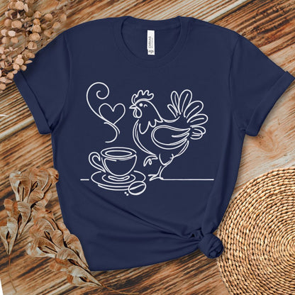 Minimalist Coffee & Chicken Line Art T-Shirt