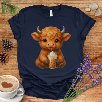 Cute Highland Cow T-Shirt – Coffee Lover Cow Tee for Farm, Country & Kawaii Style Fans