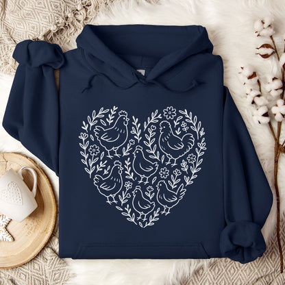 Chicken Lover Hoodie – Cute Heart Floral Chicken Flock Design for Chicken Moms & Backyard Poultry Fans