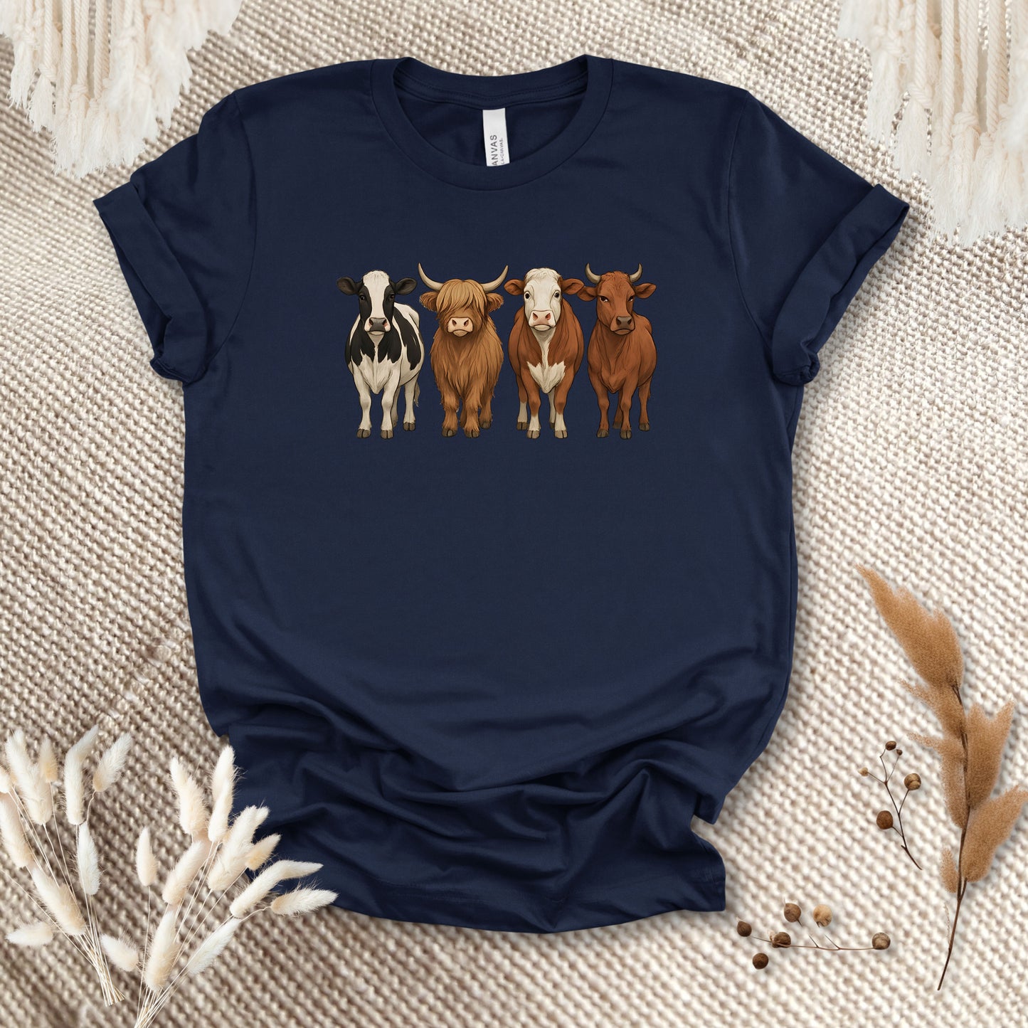 Cow Lover T-Shirt – Highland, Holstein & Brown Cow Lineup Tee for Ranchers & Farm Life Fans