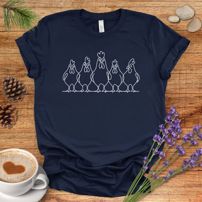 Minimalist Chicken T-Shirt – One Line Art Hen Lineup Farm Animal Shirt for Poultry Lovers & Farmhouse Style
