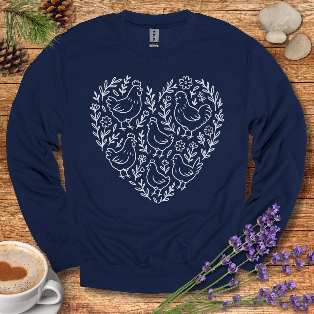 Farmhouse Chicken Sweatshirt – Floral Heart Pullover for Chicken Moms & Country Living Lovers