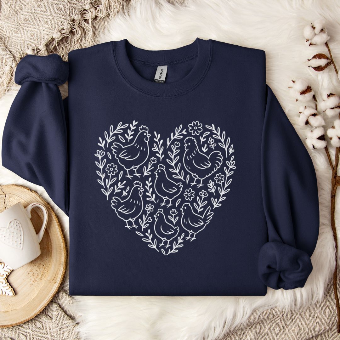 Farmhouse Chicken Sweatshirt – Floral Heart Pullover for Chicken Moms & Country Living Lovers