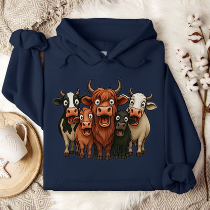 Funny Cow Lover Hoodie – Cute Cow Lineup Pullover for Farmers, Ranchers & Animal Lovers