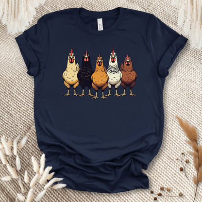Funny Chicken Lover T-Shirt – Cute Hen Lineup Graphic Tee for Farm Moms, Backyard Flock Keepers & Country Life Fans