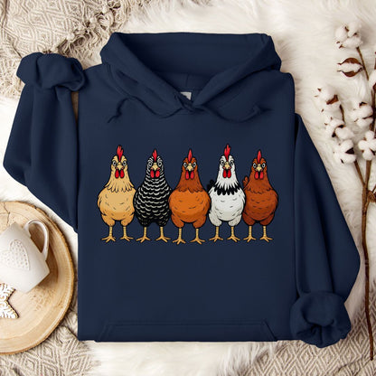 Farm Chickens Hoodie – Colorful Hen Lineup Cozy Unisex Hoodie for Poultry Lovers & Country Living Fans