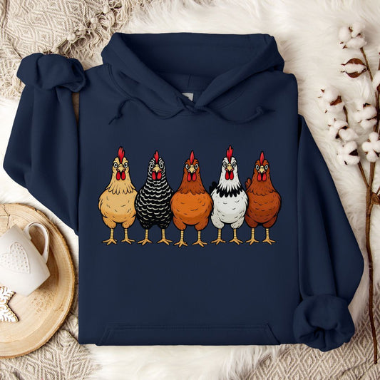 Farm Chickens Hoodie – Colorful Hen Lineup Cozy Unisex Hoodie for Poultry Lovers & Country Living Fans