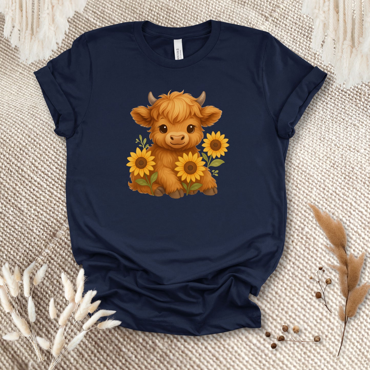 Cute Highland Cow T-Shirt – Sunflower Cow Lover Tee for Farm Girls, Cow Moms & Country Fans