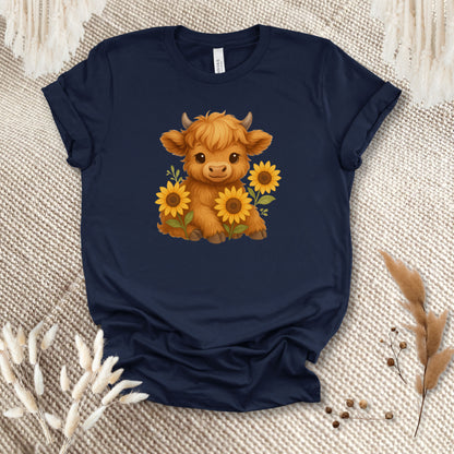 Cute Highland Cow T-Shirt – Sunflower Cow Lover Tee for Farm Girls, Cow Moms & Country Fans