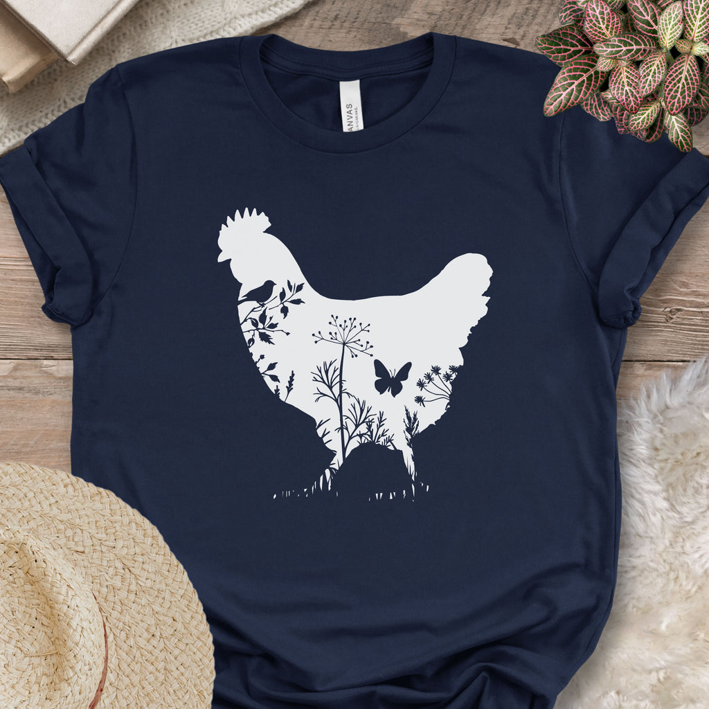 Floral Chicken Silhouette Nature Lover T-Shirt