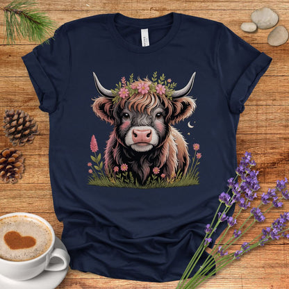 Floral Highland Cow T-Shirt – Boho Farmhouse Graphic Tee for Rustic Country Living & Cow Lovers