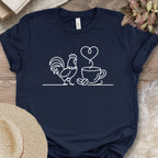 Minimalist Chicken & Coffee Line Art Tee