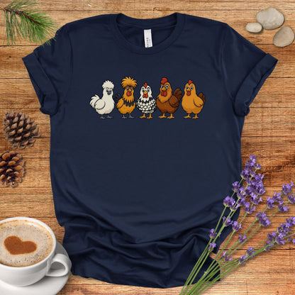 Chicken Breeds T-Shirt – Cartoon Silkie, Polish, Wyandotte, Brahma & Orpington Farm Animal Shirt for Chicken Lovers