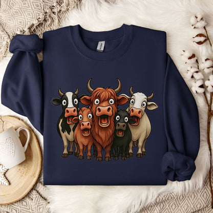 Funny Cow Lover Sweatshirt – Cute Cow Lineup Crewneck for Farm Life, Ranchers & Cow Moms