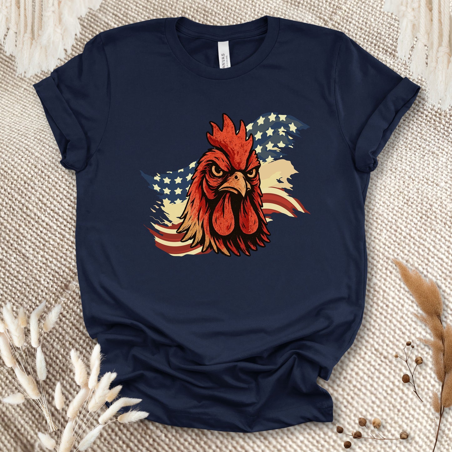 Patriotic Rooster T-Shirt – American Flag Chicken Tee for Farmers, Chicken Lovers & 4th of July