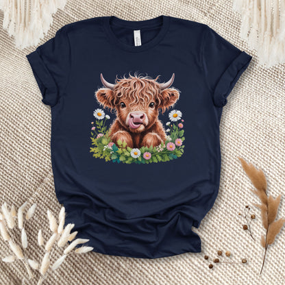 Cute Highland Cow T-Shirt – Floral Baby Cow Tee for Cow Lovers & Country Girls