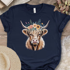 Simple Floral Highland Cow Tee