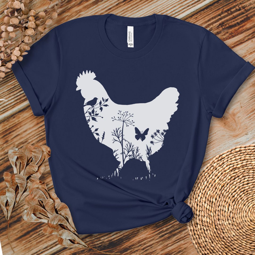 Floral Chicken Silhouette Nature Lover T-Shirt