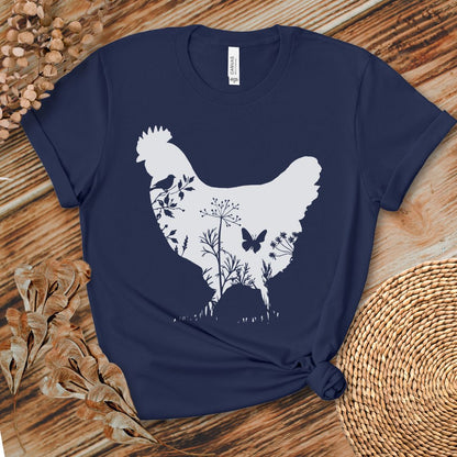 Floral Chicken Silhouette Nature Lover T-Shirt