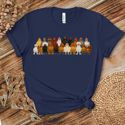 Chicken Breed Lineup T-Shirt | Colorful Hen Collection Tee for Chicken Lovers & Backyard Farmers