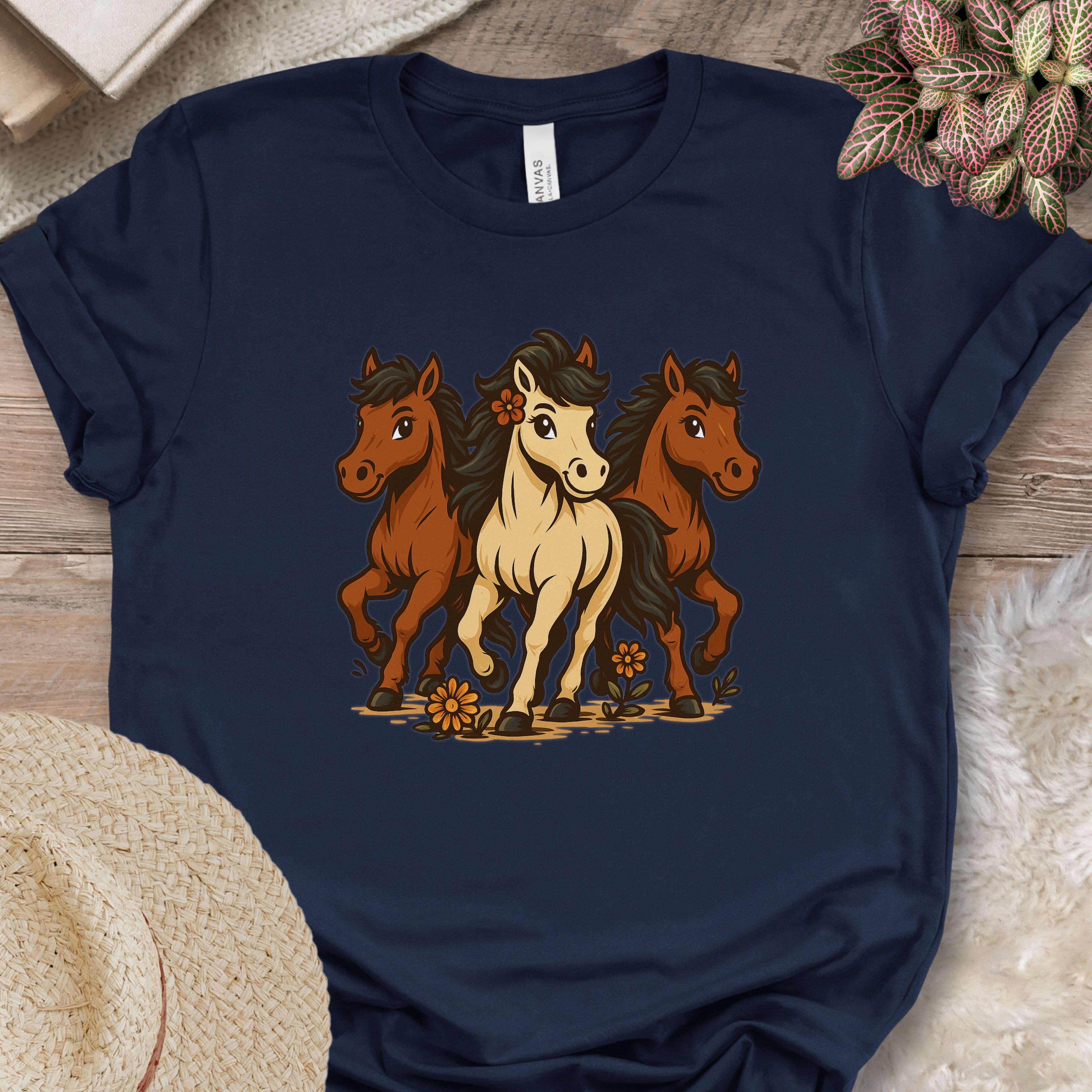 Flower Power Horses Cartoon T-Shirt