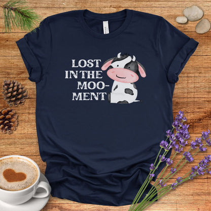 Funny Cow T-Shirt – “Lost in the Moo-ment” Farm Animal Pun Shirt for Cow Lovers & Farmers