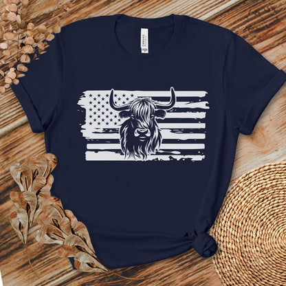Patriotic Highland Cow Flag Shirt