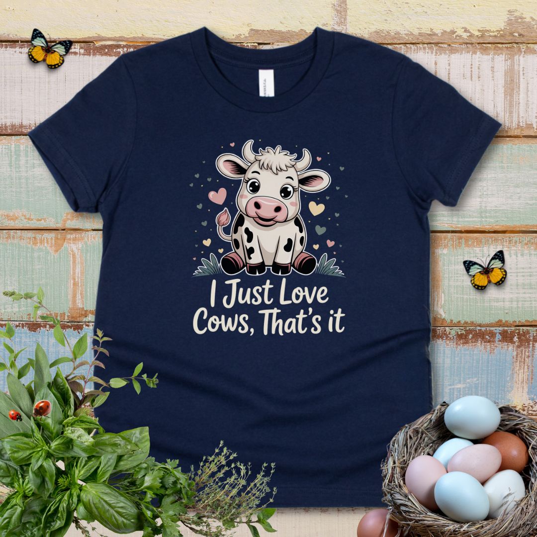 Cute Cow Kids T-Shirt – “I Just Love Cows” Tee for Little Cow Lovers & Farm Animal Fans