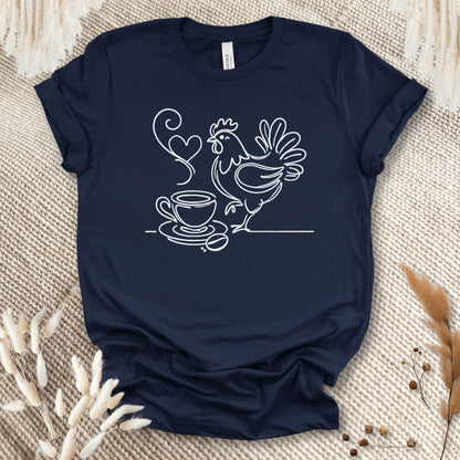 Minimalist Coffee & Chicken Line Art T-Shirt