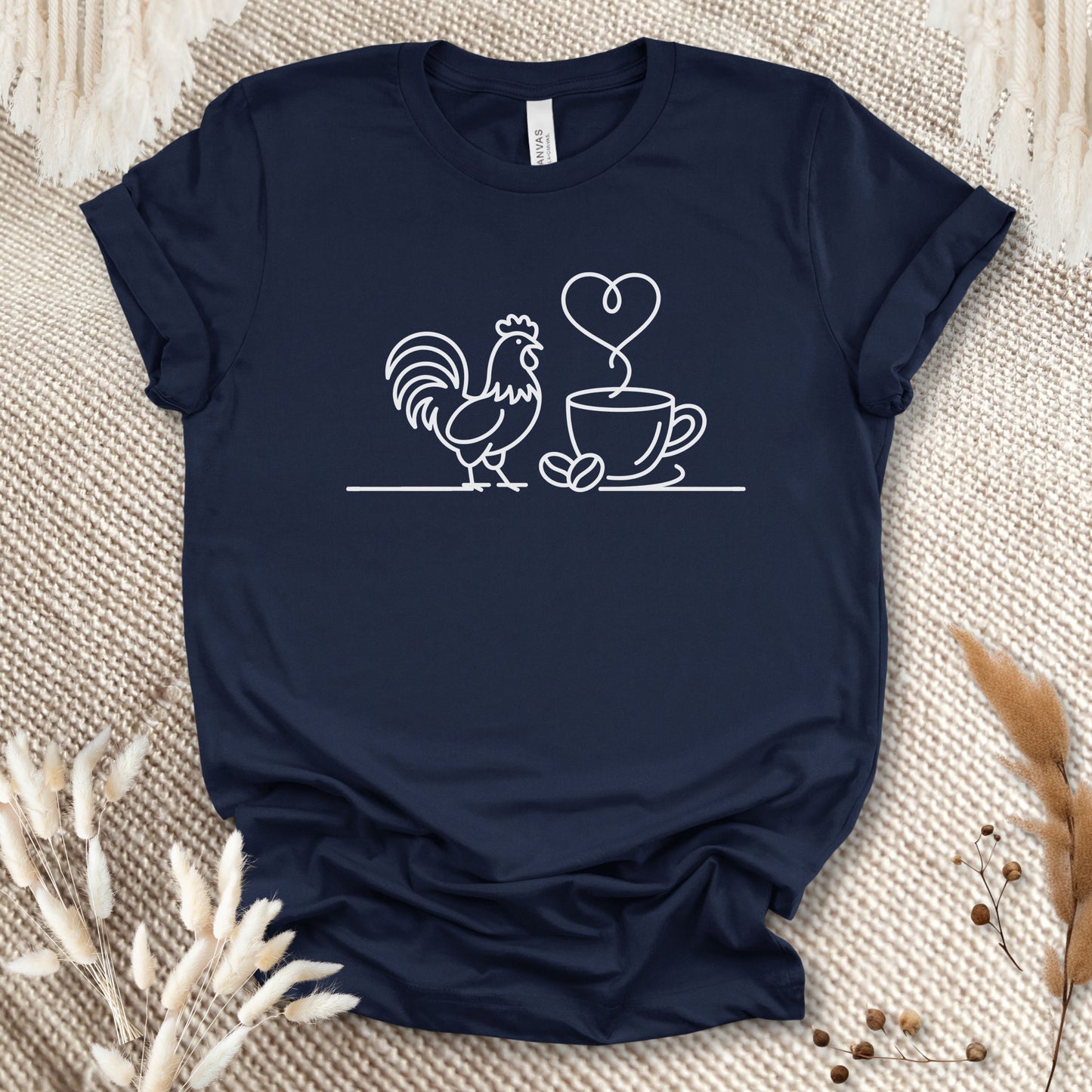 Minimalist Chicken & Coffee Line Art T-Shirt – Chicken Lover Coffee Tee for Farmers & Morning Brew Fans