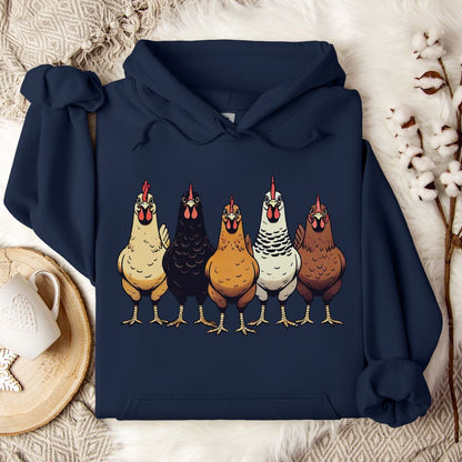 Chicken Lover Hoodie – Cute Farm Chickens Lineup Unisex Cozy Hoodie for Country Life Fans & Backyard Chicken Keepers