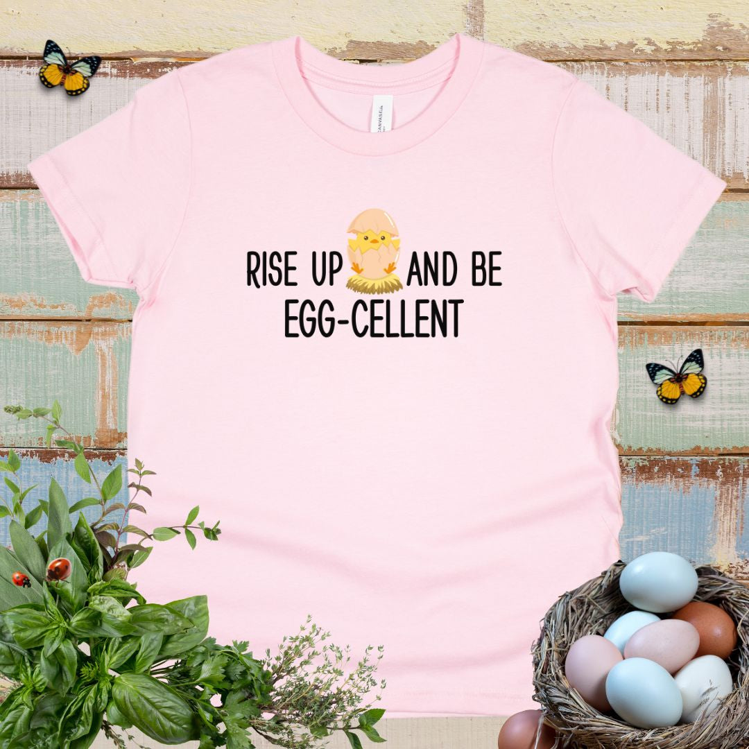 Cute Chick Kids T-Shirt – Rise Up and Be Egg-cellent Positive Message Youth Tee