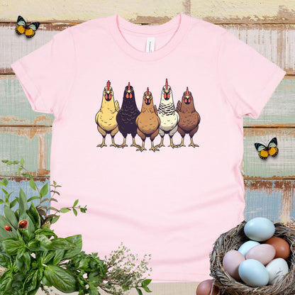 Cute Chicken Lover Kids T-Shirt – Farm Chickens Lineup Youth Tee for Boys & Girls