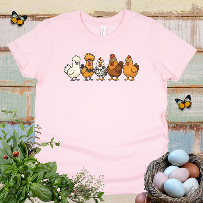 Cute Cartoon Chickens Kids T-Shirt – Farm Chicken Lineup Youth Tee for Animal-Loving Boys & Girls