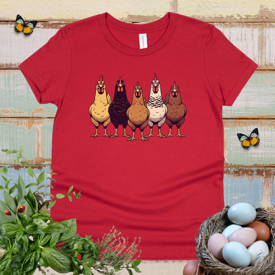 Cute Chicken Lover Kids T-Shirt – Farm Chickens Lineup Youth Tee for Boys & Girls