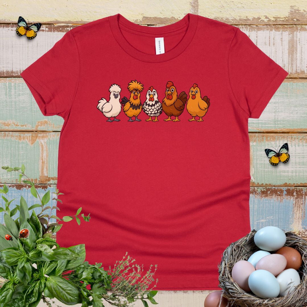 Cute Cartoon Chickens Kids T-Shirt – Farm Chicken Lineup Youth Tee for Animal-Loving Boys & Girls