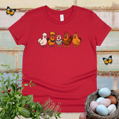 Cute Cartoon Chickens Kids T-Shirt – Farm Chicken Lineup Youth Tee for Animal-Loving Boys & Girls