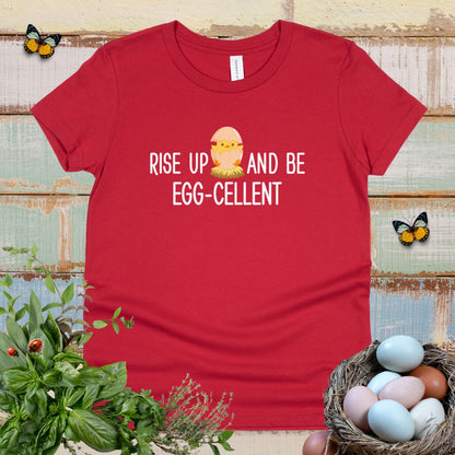 Cute Chick Kids T-Shirt – Rise Up and Be Egg-cellent Positive Message Youth Tee