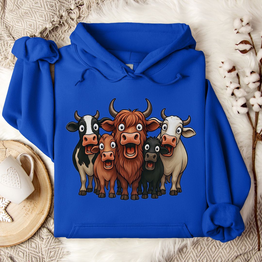 Funny Cow Lover Hoodie – Cute Cow Lineup Pullover for Farmers, Ranchers & Animal Lovers