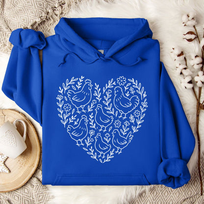 Chicken Lover Hoodie – Cute Heart Floral Chicken Flock Design for Chicken Moms & Backyard Poultry Fans