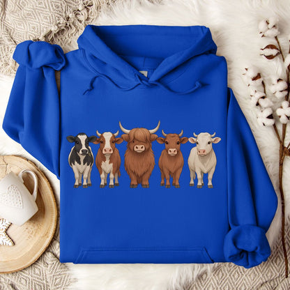 Cow Lover Hoodie – Highland, Holstein & Brown Cow Lineup Pullover for Ranchers & Farm Life Fans