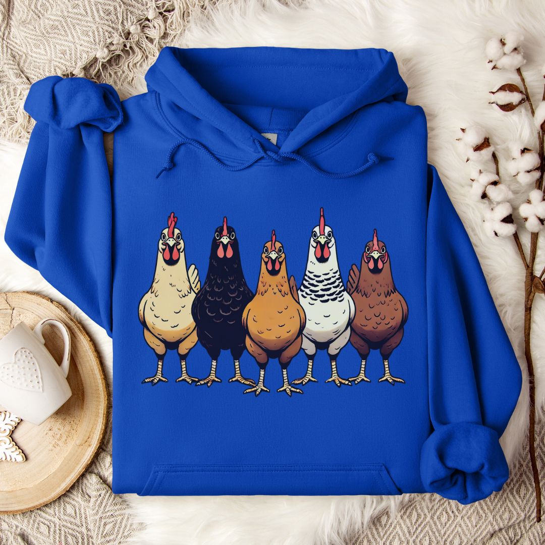 Chicken Lover Hoodie – Cute Farm Chickens Lineup Unisex Cozy Hoodie for Country Life Fans & Backyard Chicken Keepers