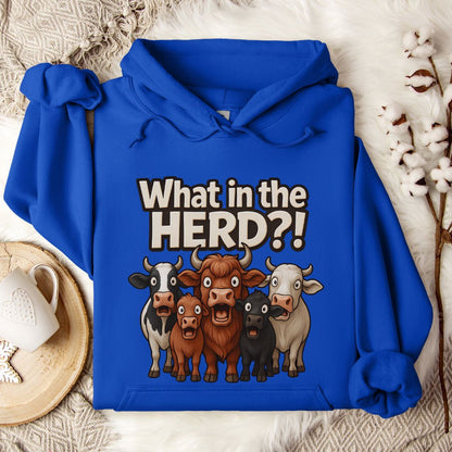 Funny Cow Hoodie – What in the Herd?! Farm Humor Pullover for Cow Lovers & Country Life Fans