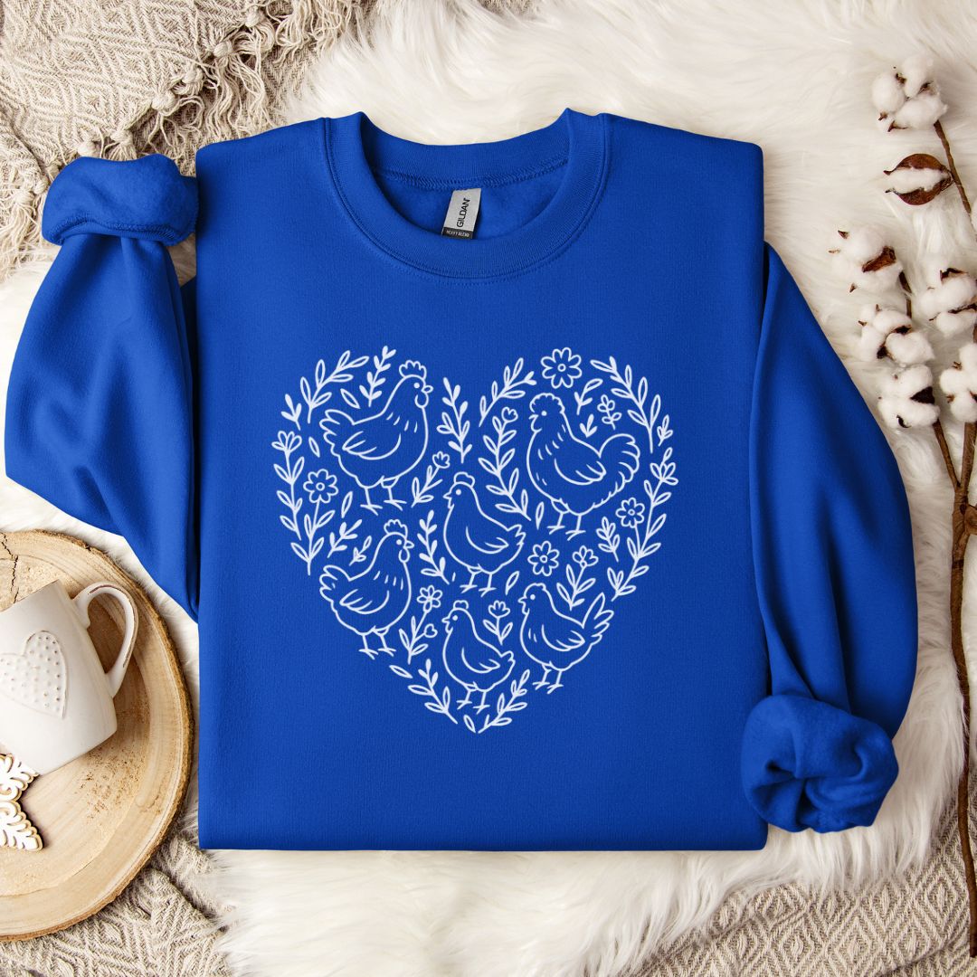 Farmhouse Chicken Sweatshirt – Floral Heart Pullover for Chicken Moms & Country Living Lovers