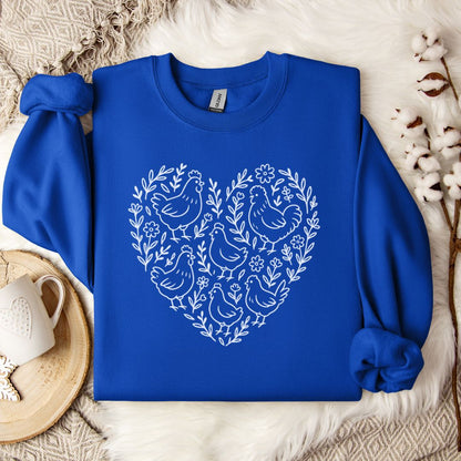 Farmhouse Chicken Sweatshirt – Floral Heart Pullover for Chicken Moms & Country Living Lovers